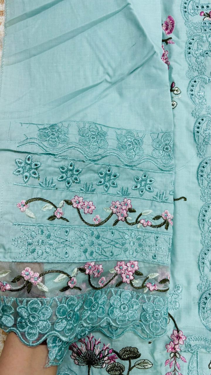 R44 - Unstiched Heavy Embroidery Chikankari Cotton Suit