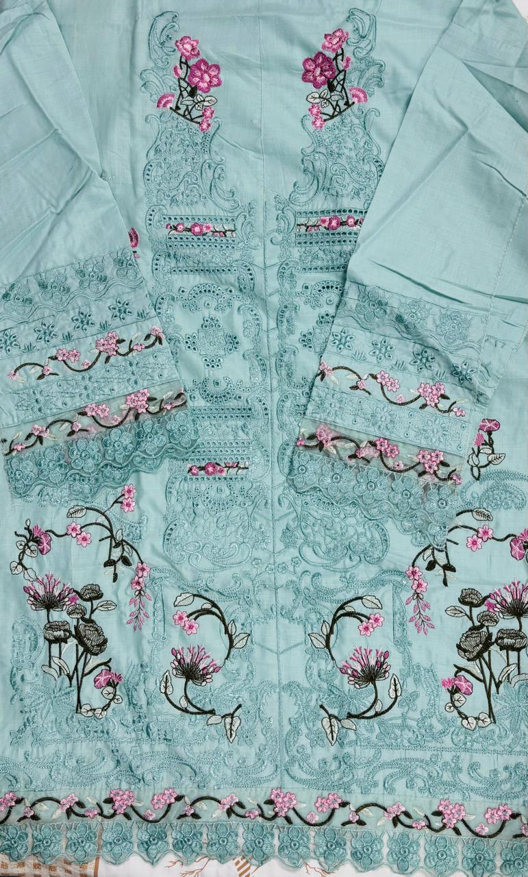R44 - Unstiched Heavy Embroidery Chikankari Cotton Suit