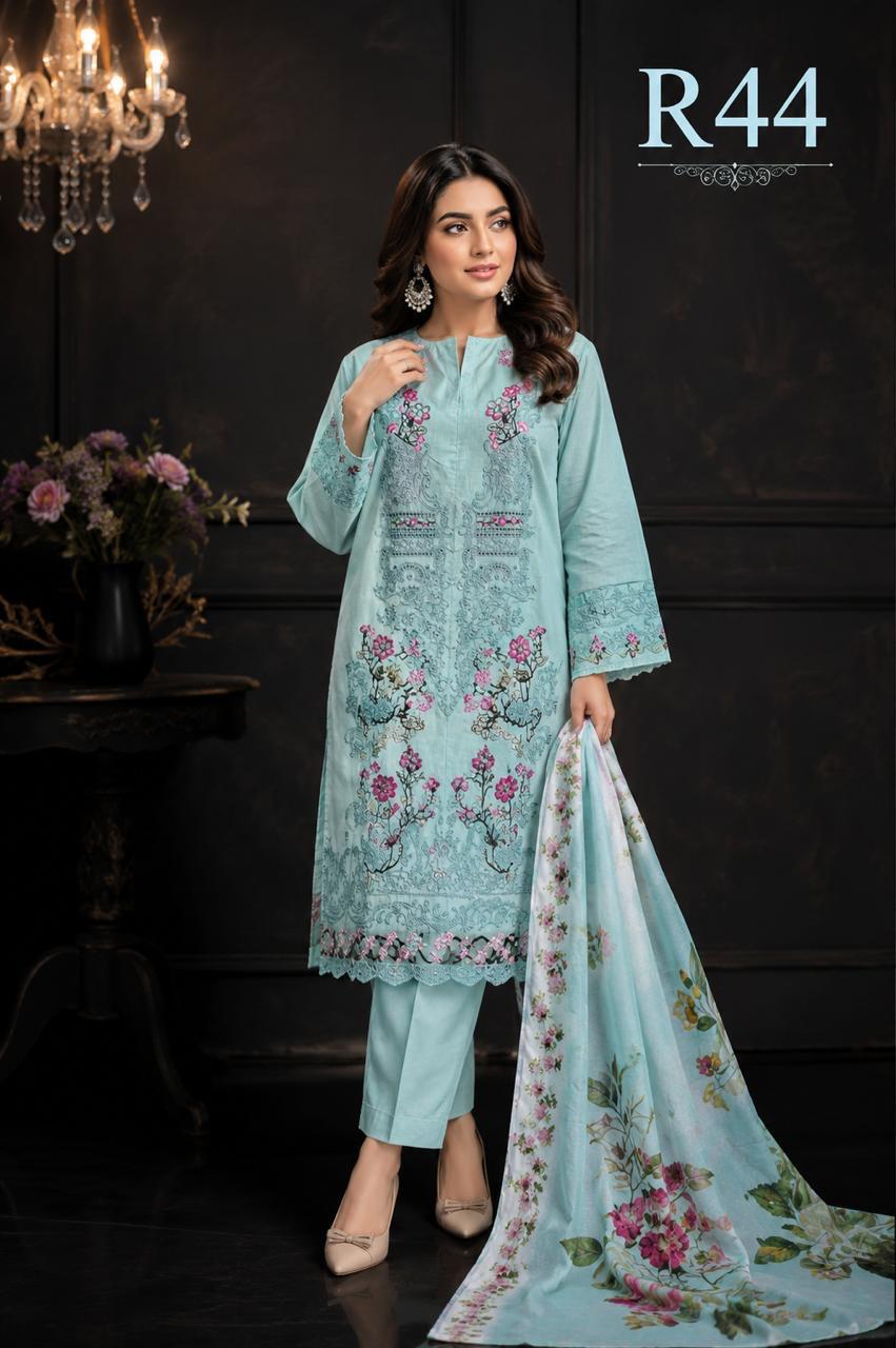 R44 - Unstiched Heavy Embroidery Chikankari Cotton Suit