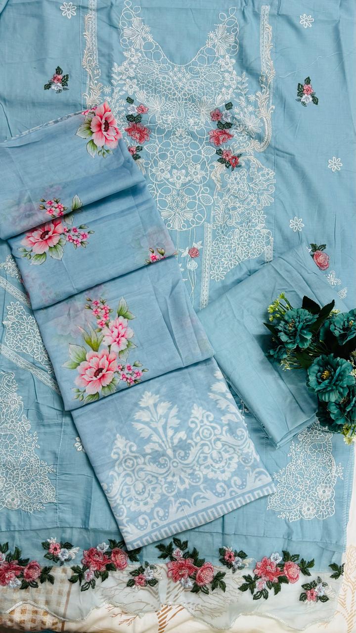 R45 - Unstiched Heavy Embroidery Chikankari Cotton Suit
