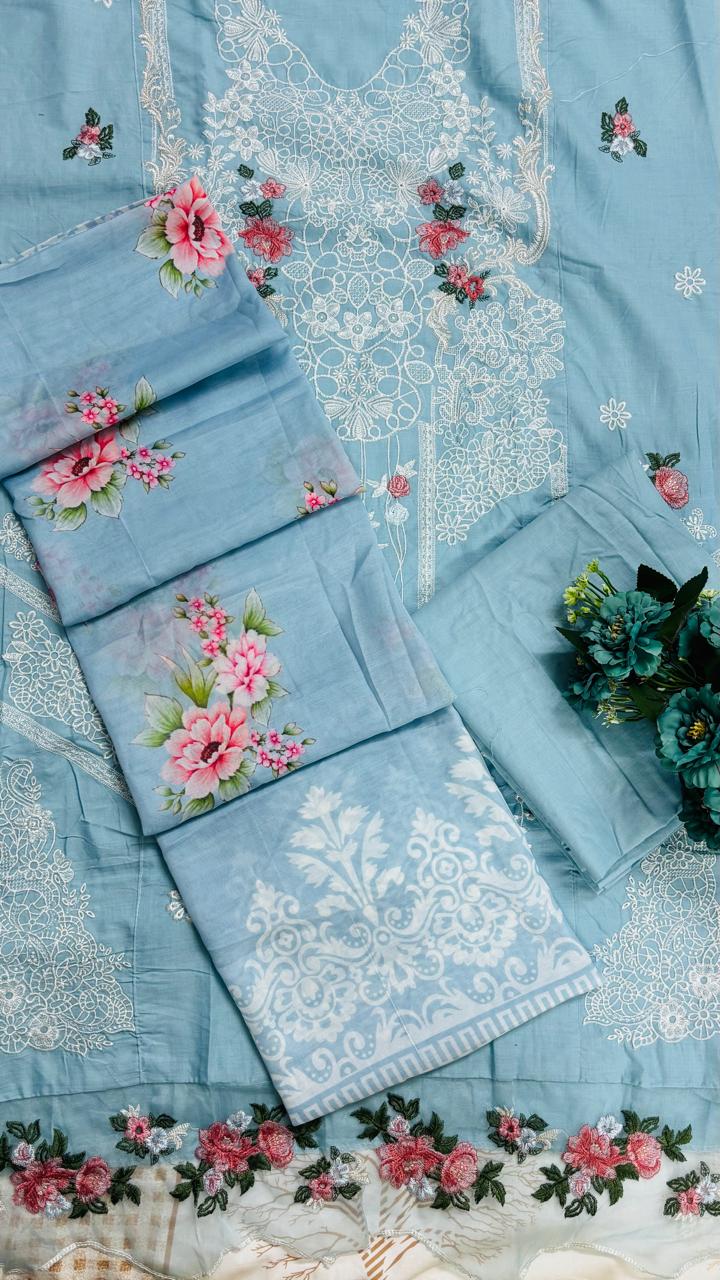 R45 - Unstiched Heavy Embroidery Chikankari Cotton Suit