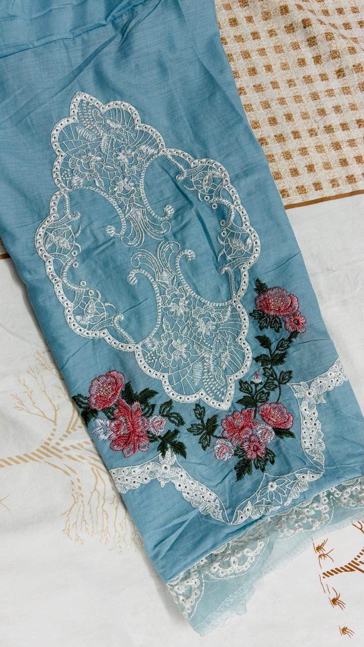 R45 - Unstiched Heavy Embroidery Chikankari Cotton Suit