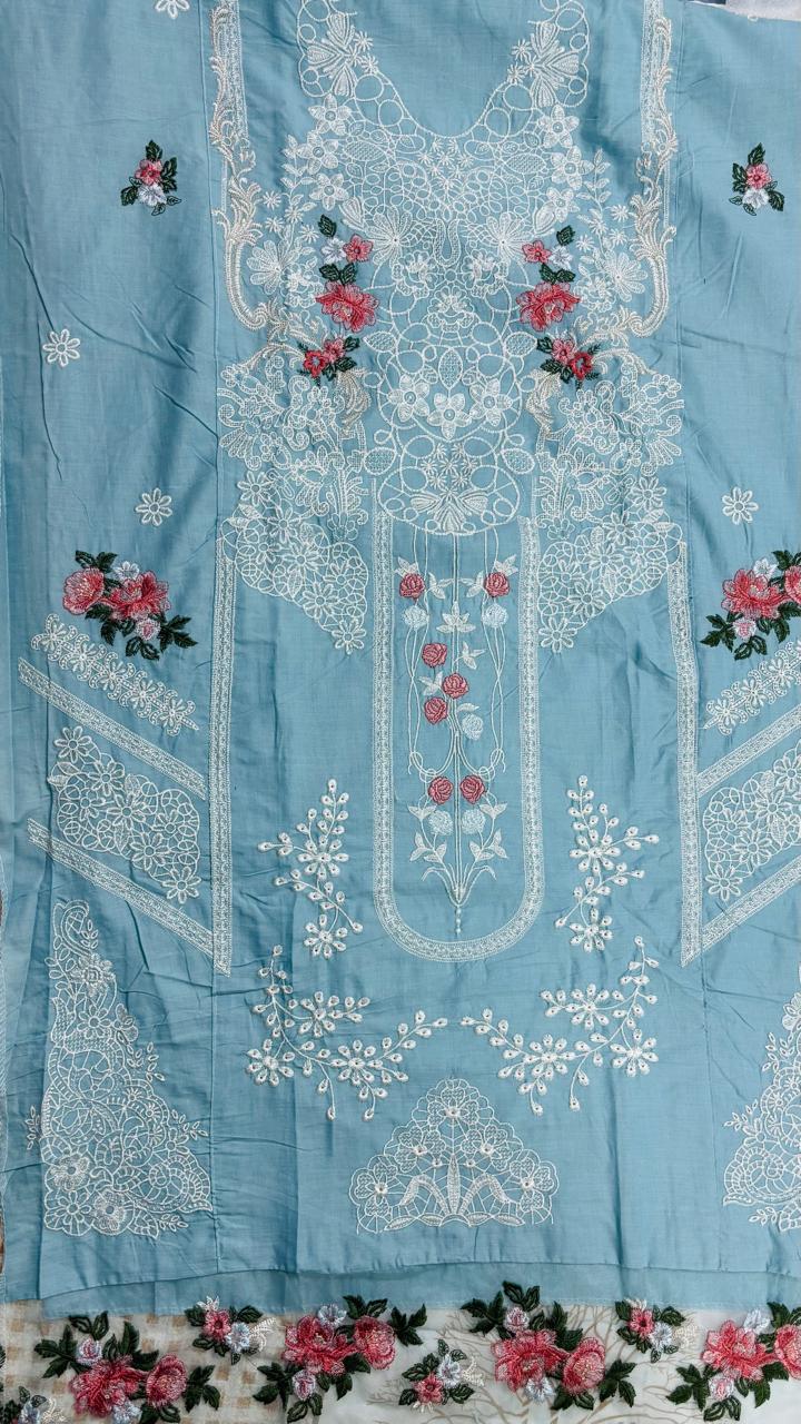 R45 - Unstiched Heavy Embroidery Chikankari Cotton Suit