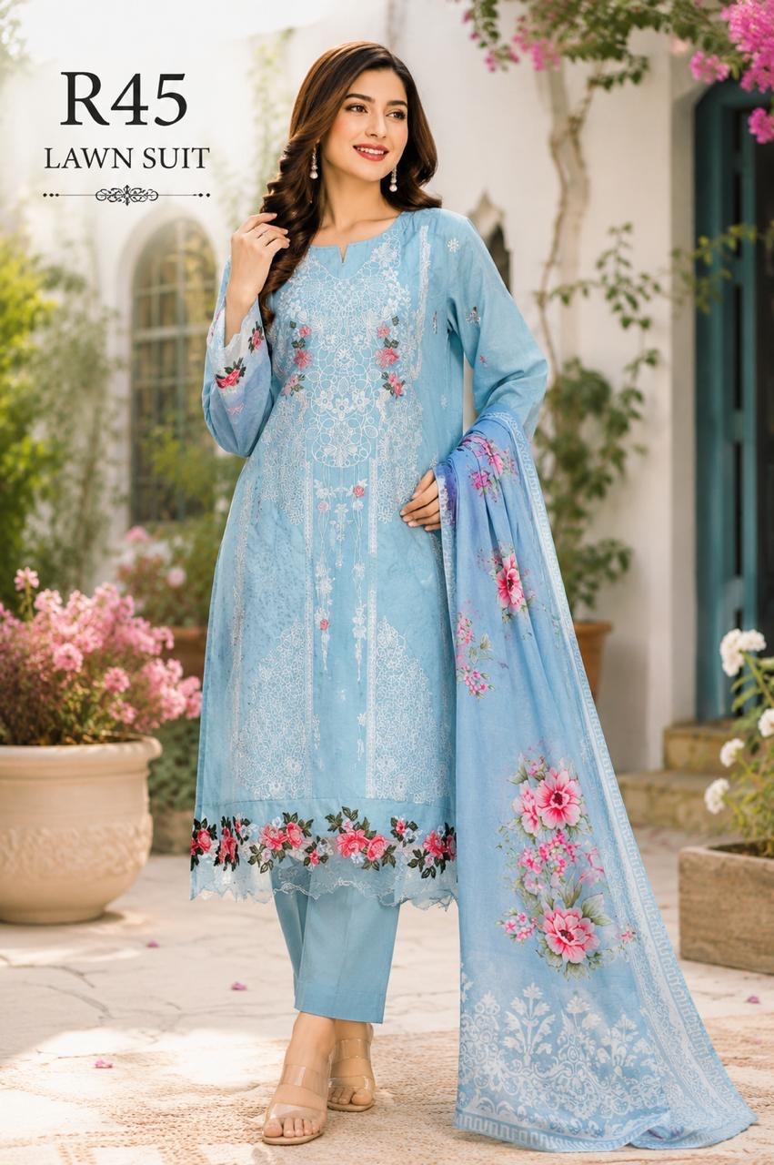R45 - Unstiched Heavy Embroidery Chikankari Cotton Suit