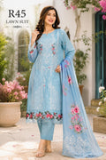 R45 - Unstiched Heavy Embroidery Chikankari Cotton Suit
