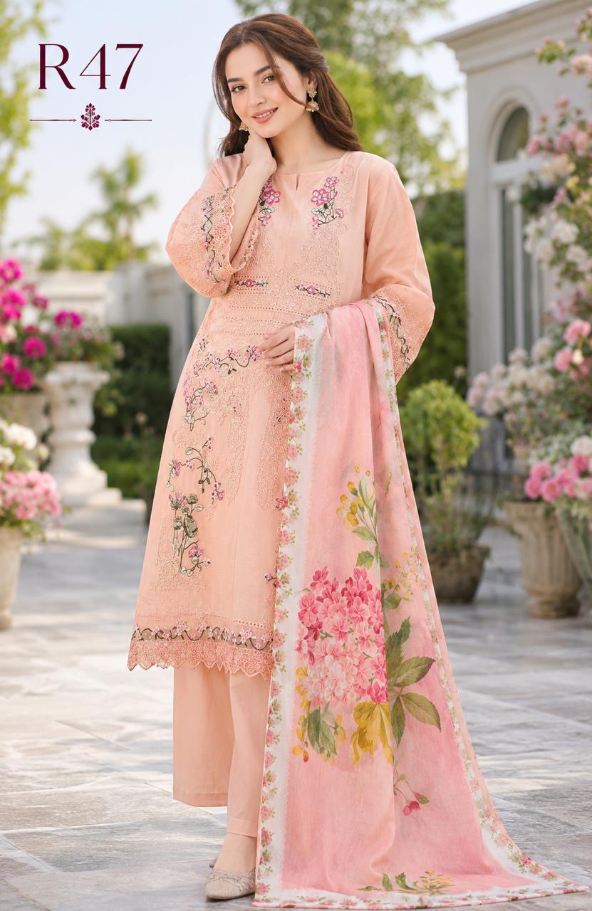 R47 - Unstiched Heavy Embroidery Chikankari Cotton Suit