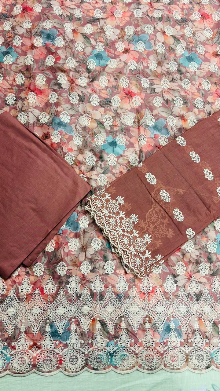 R53 - Unstiched Pure Cotton Embroidered Suit
