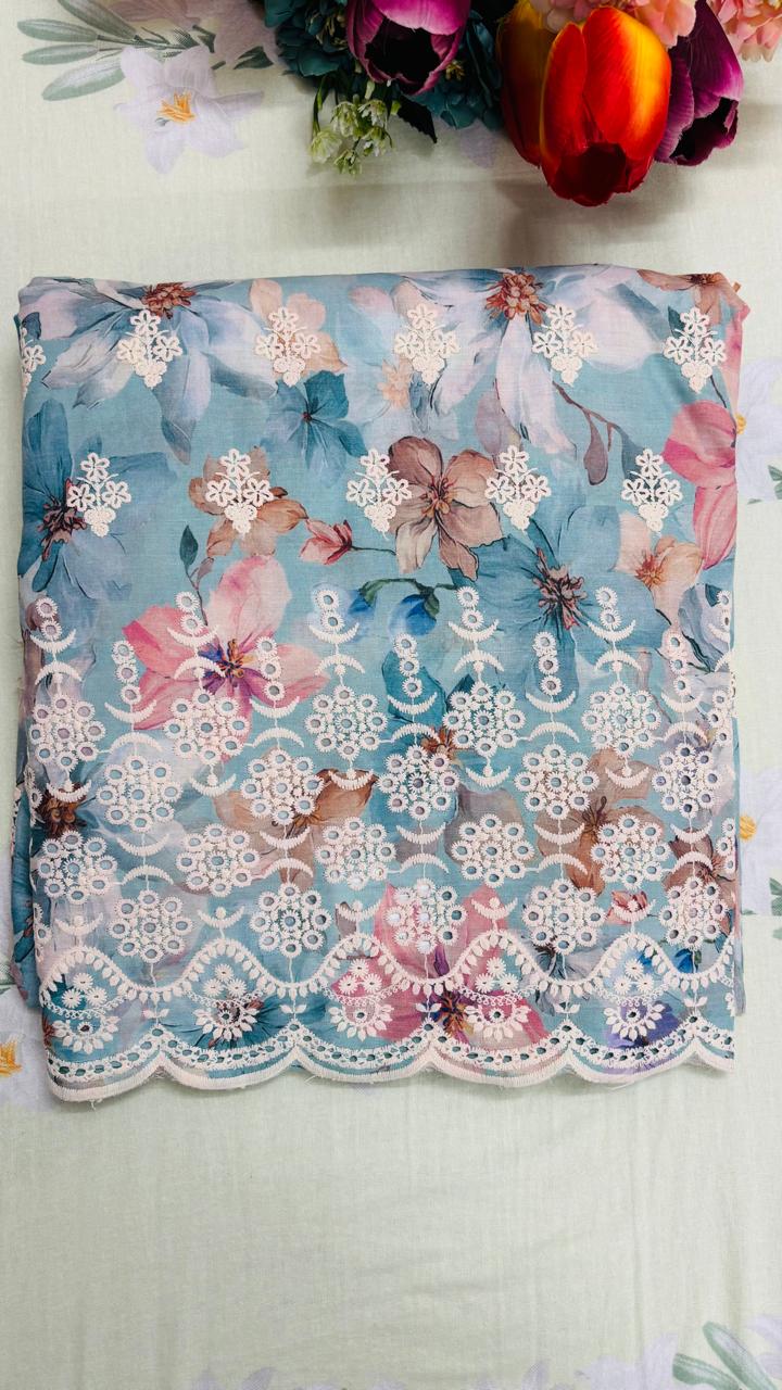R54 - Unstiched Pure Cotton Embroidered Cutwork Suit