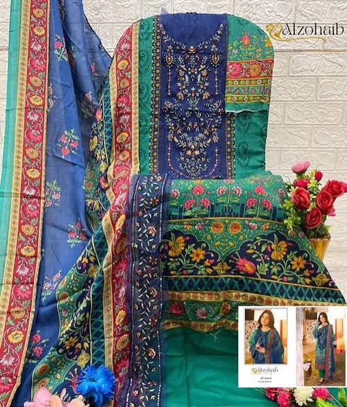 R56 - Unstiched Cotton Printed Suit with Patchwork
