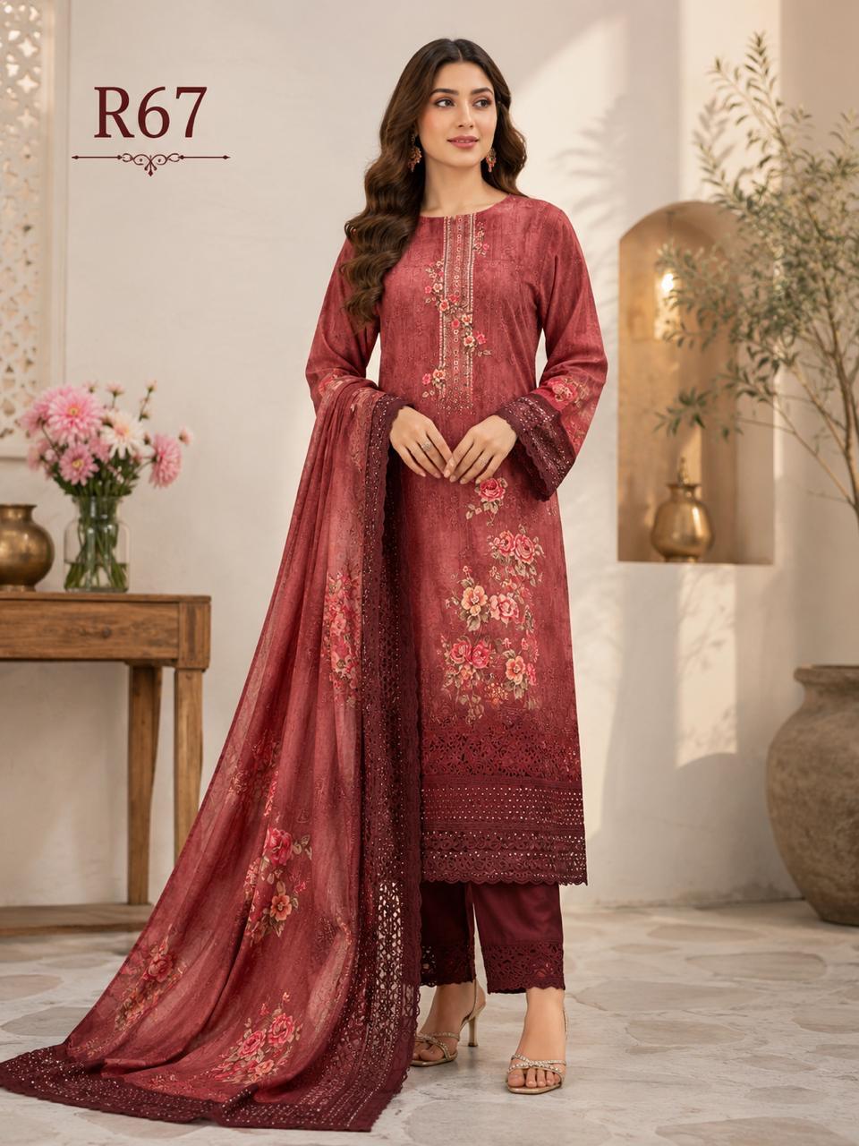 R67 - Unstiched Jaam Cotton Chikankari Suit