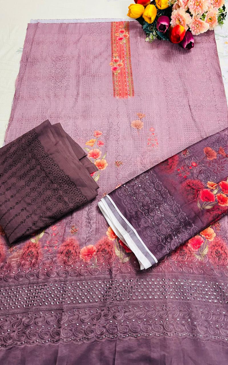 R68 - Unstiched Jaam Cotton Chikankari Suit