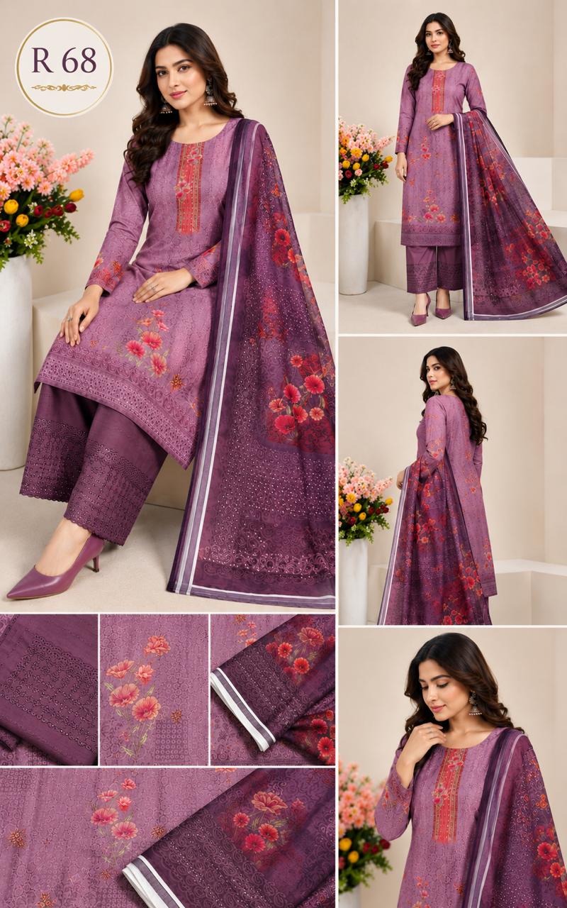 R68 - Unstiched Jaam Cotton Chikankari Suit