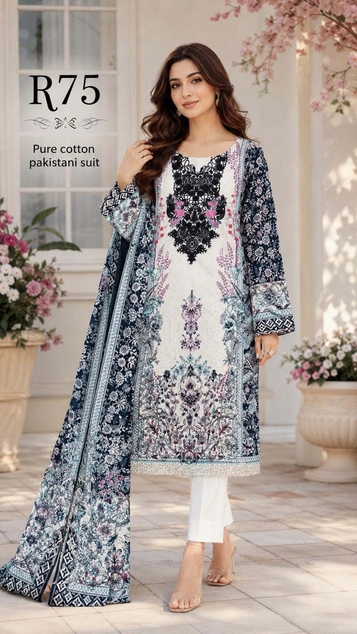 R75 - Unstiched Heavy Embroidery Cotton Suit