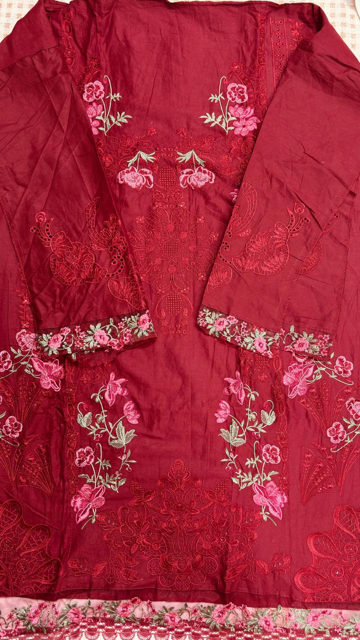 R80 - Unstiched Heavy Embroidery Pure Cotton Suit