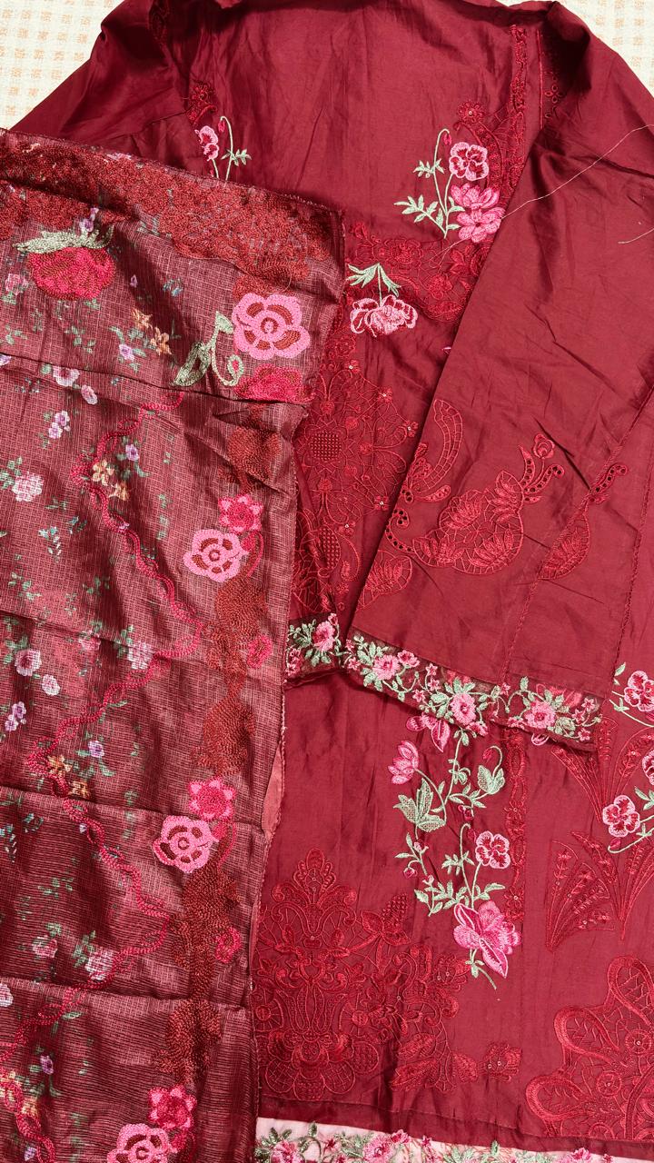 R80 - Unstiched Heavy Embroidery Pure Cotton Suit