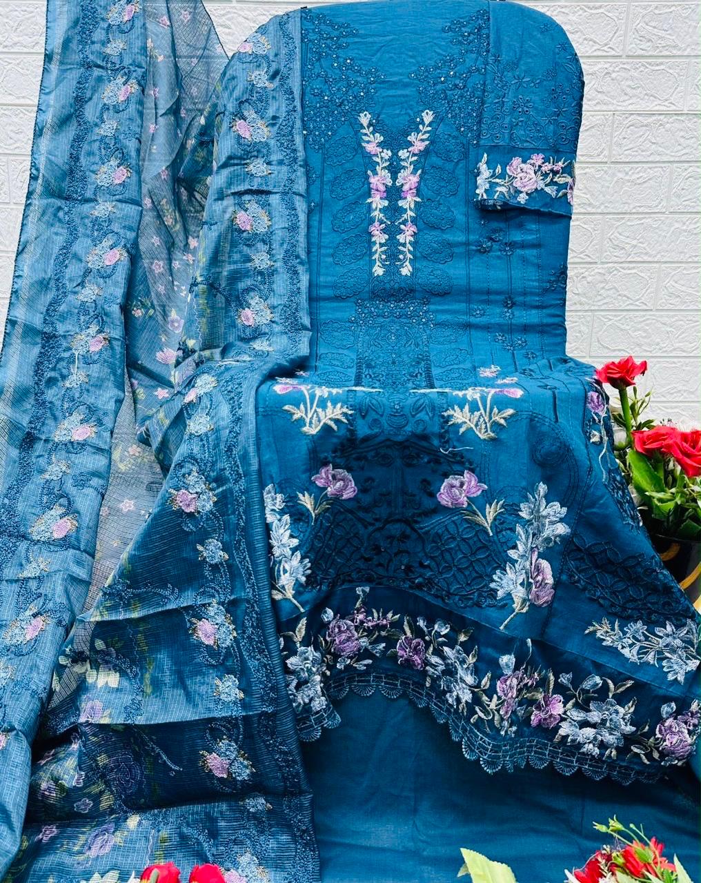 R81 - Unstiched Heavy Embroidery Pure Cotton Suit