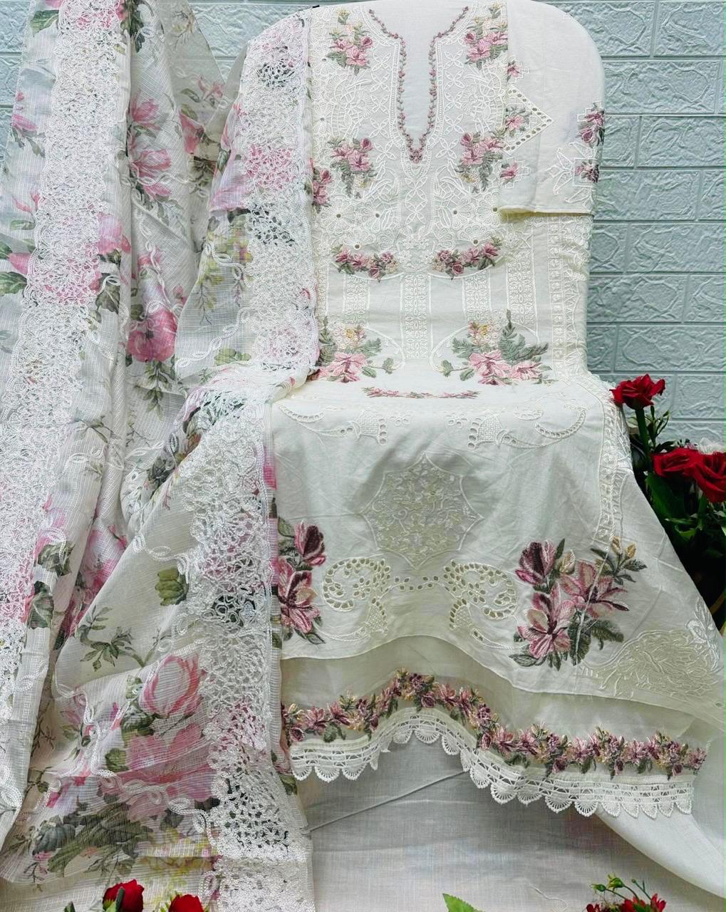 R82 - Unstiched Heavy Embroidery Pure Cotton Suit