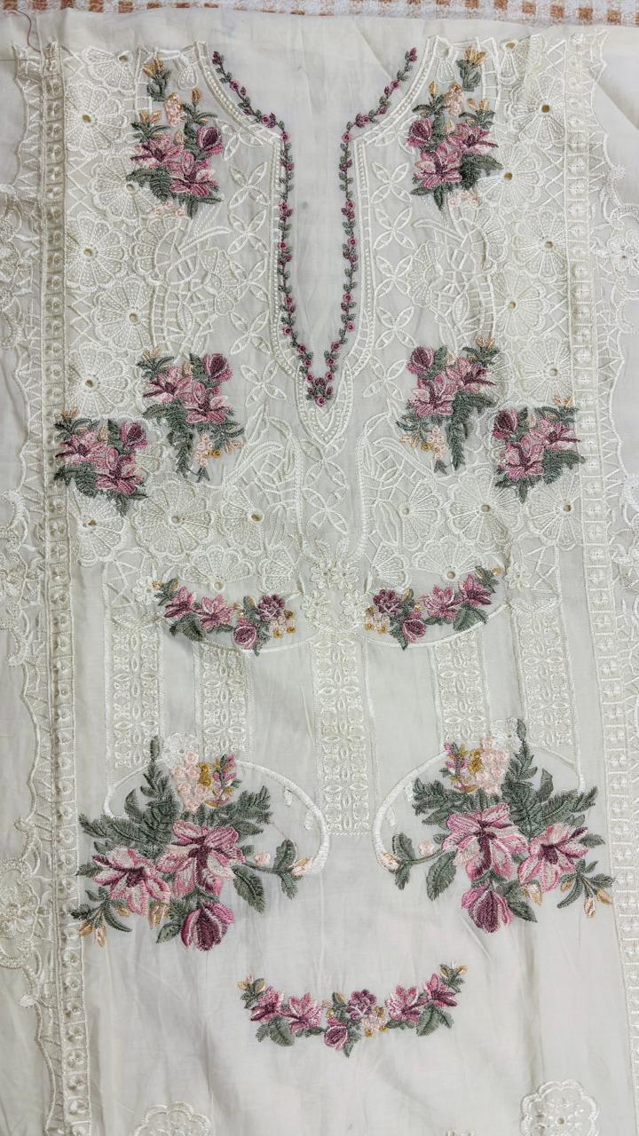 R82 - Unstiched Heavy Embroidery Pure Cotton Suit