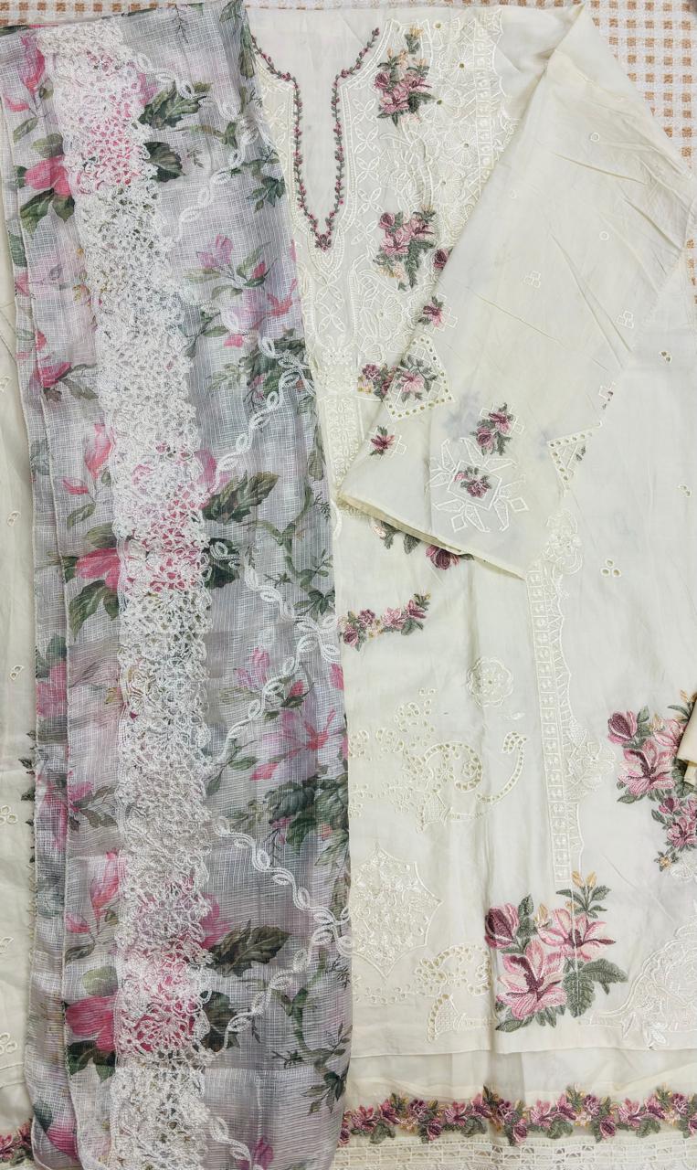 R82 - Unstiched Heavy Embroidery Pure Cotton Suit