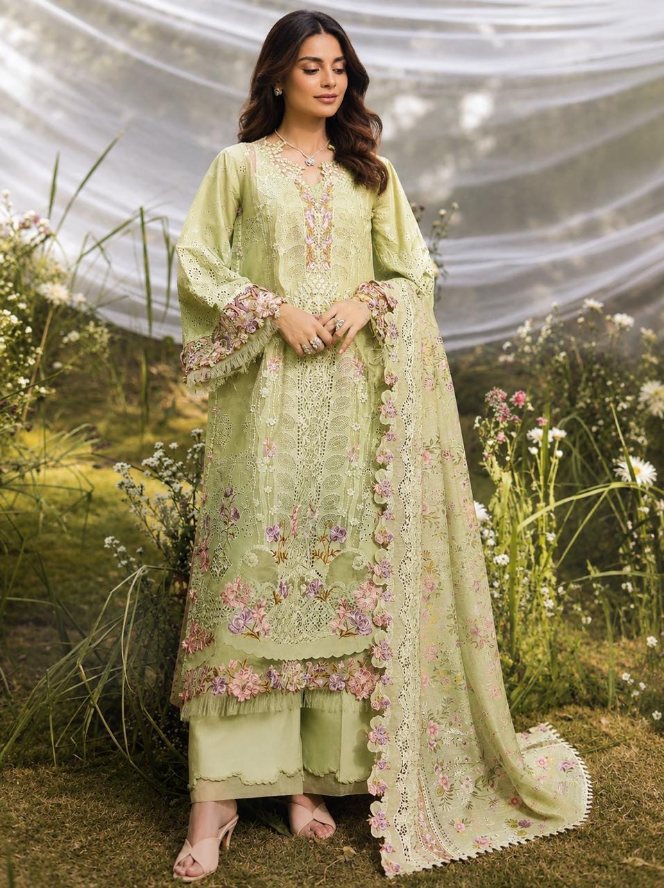 R83 - Unstiched Heavy Embroidery Pure Cotton Suit