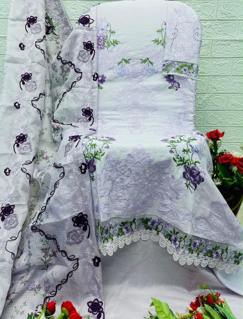 R84 - Unstiched Heavy Embroidery Pure Cotton Suit