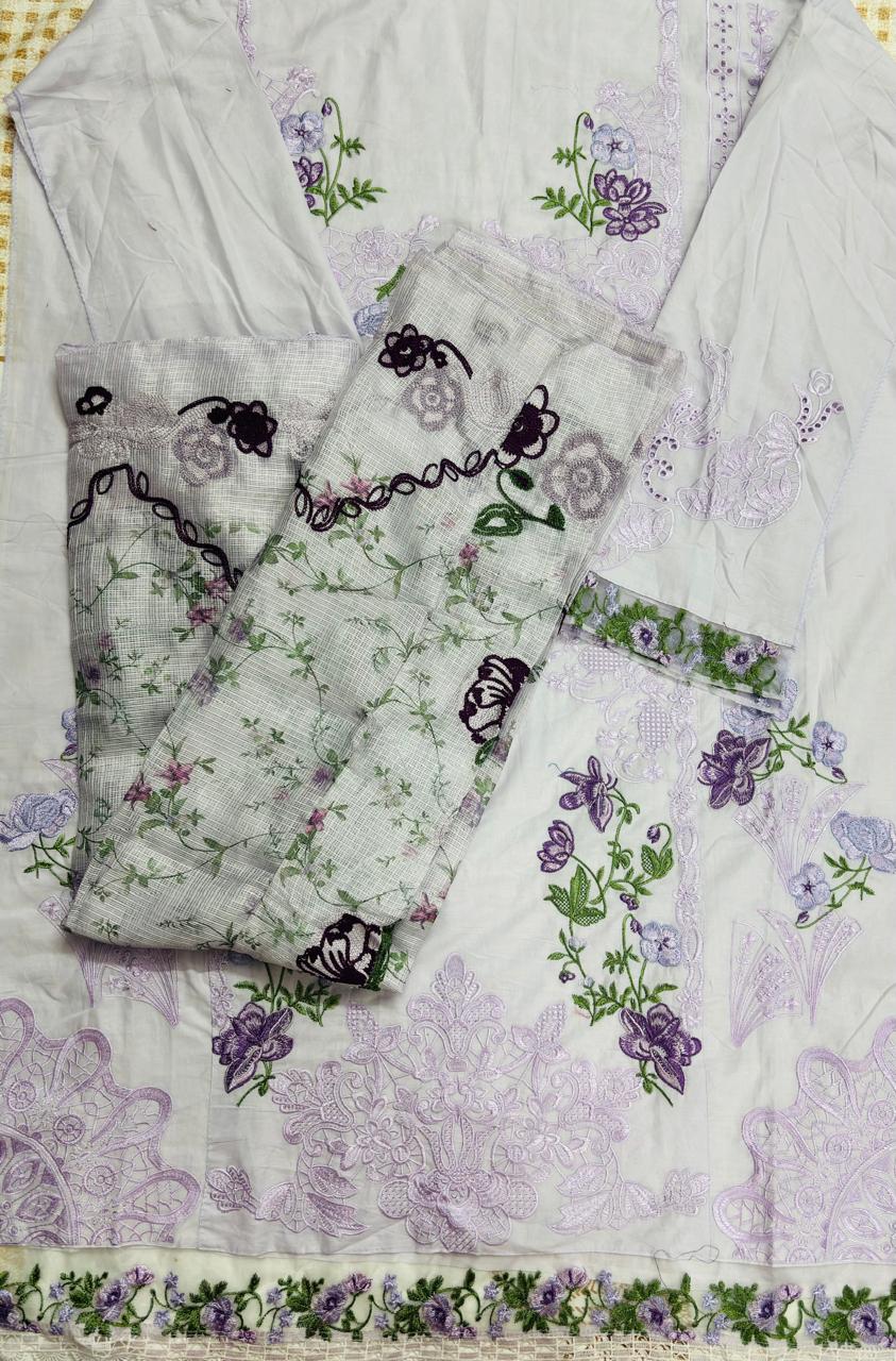 R84 - Unstiched Heavy Embroidery Pure Cotton Suit