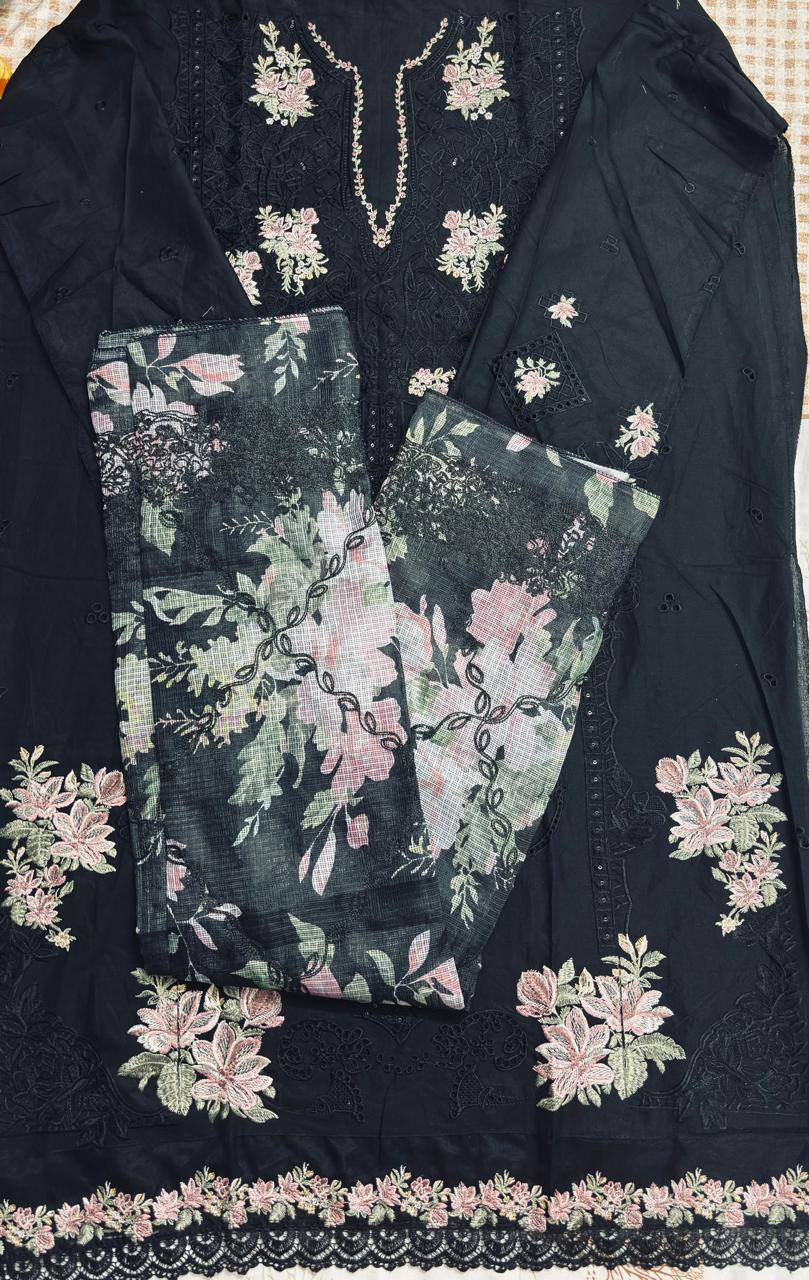 R85 - Unstiched Heavy Embroidery Pure Cotton Suit