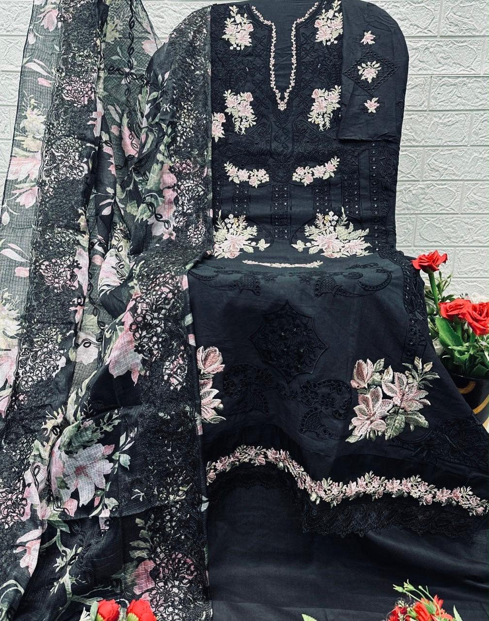 R85 - Unstiched Heavy Embroidery Pure Cotton Suit