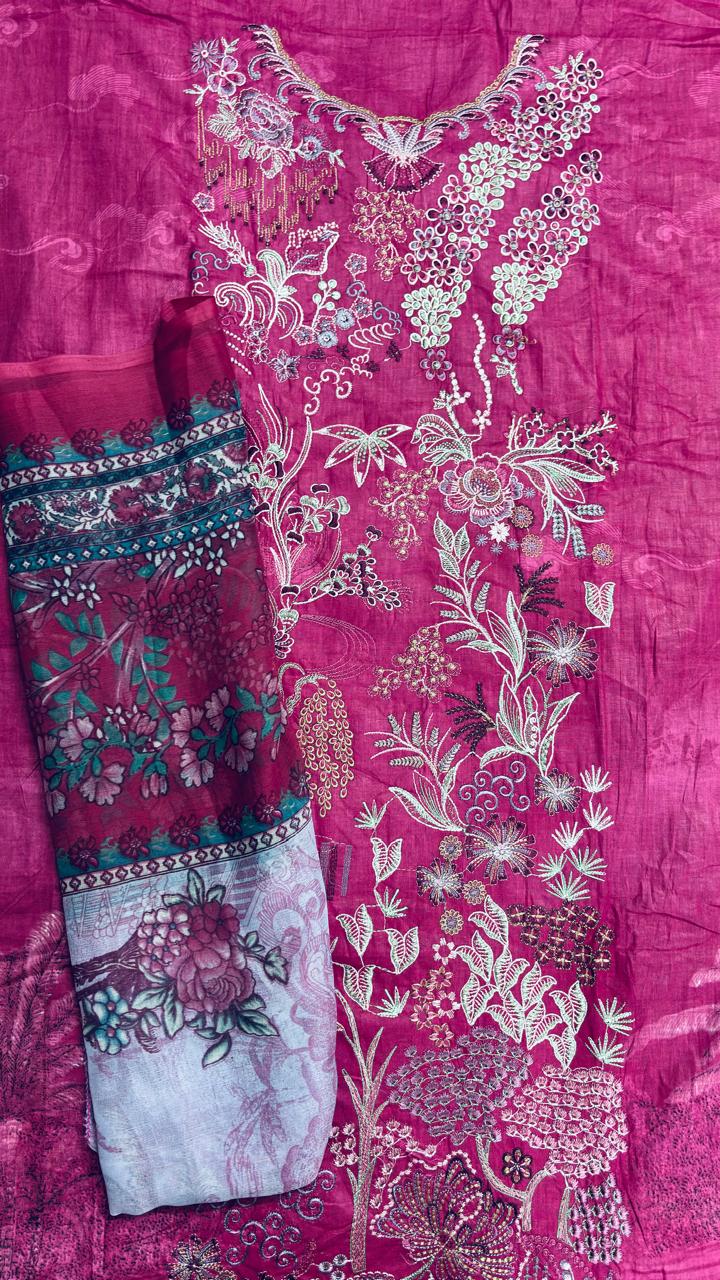 R87 - Unstiched Self Embroidery with Patch Suit