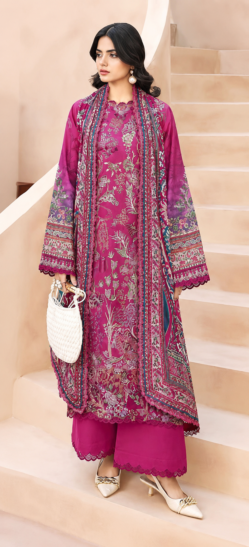 R87 - Unstiched Self Embroidery with Patch Suit