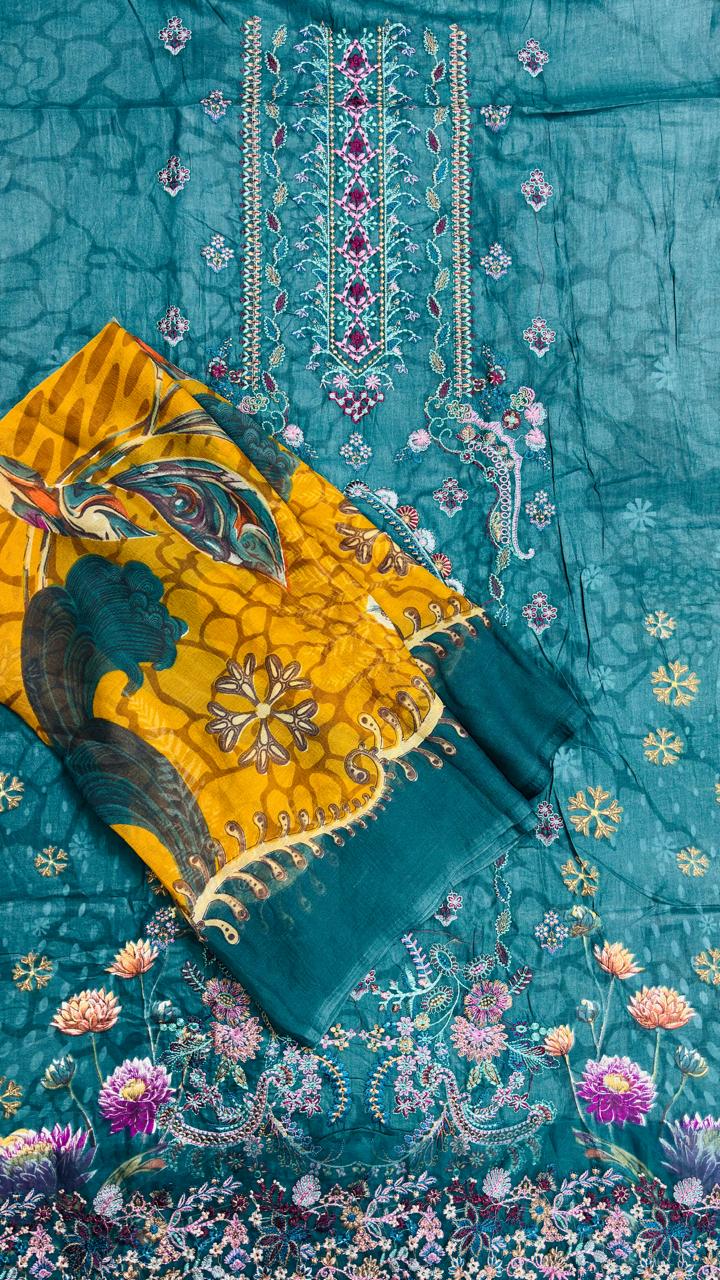 R89 - Unstiched Self Embroidery with Patch Suit
