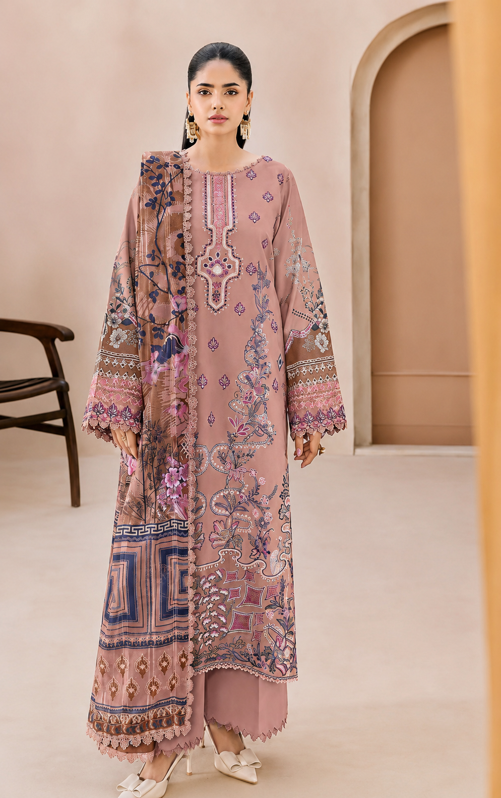 R90 - Unstiched Self Embroidery with Patch Suit