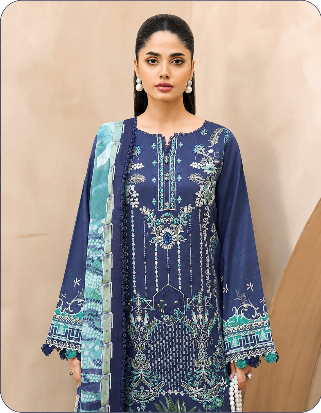 R93 - Unstiched Self Embroidery with Patch Suit