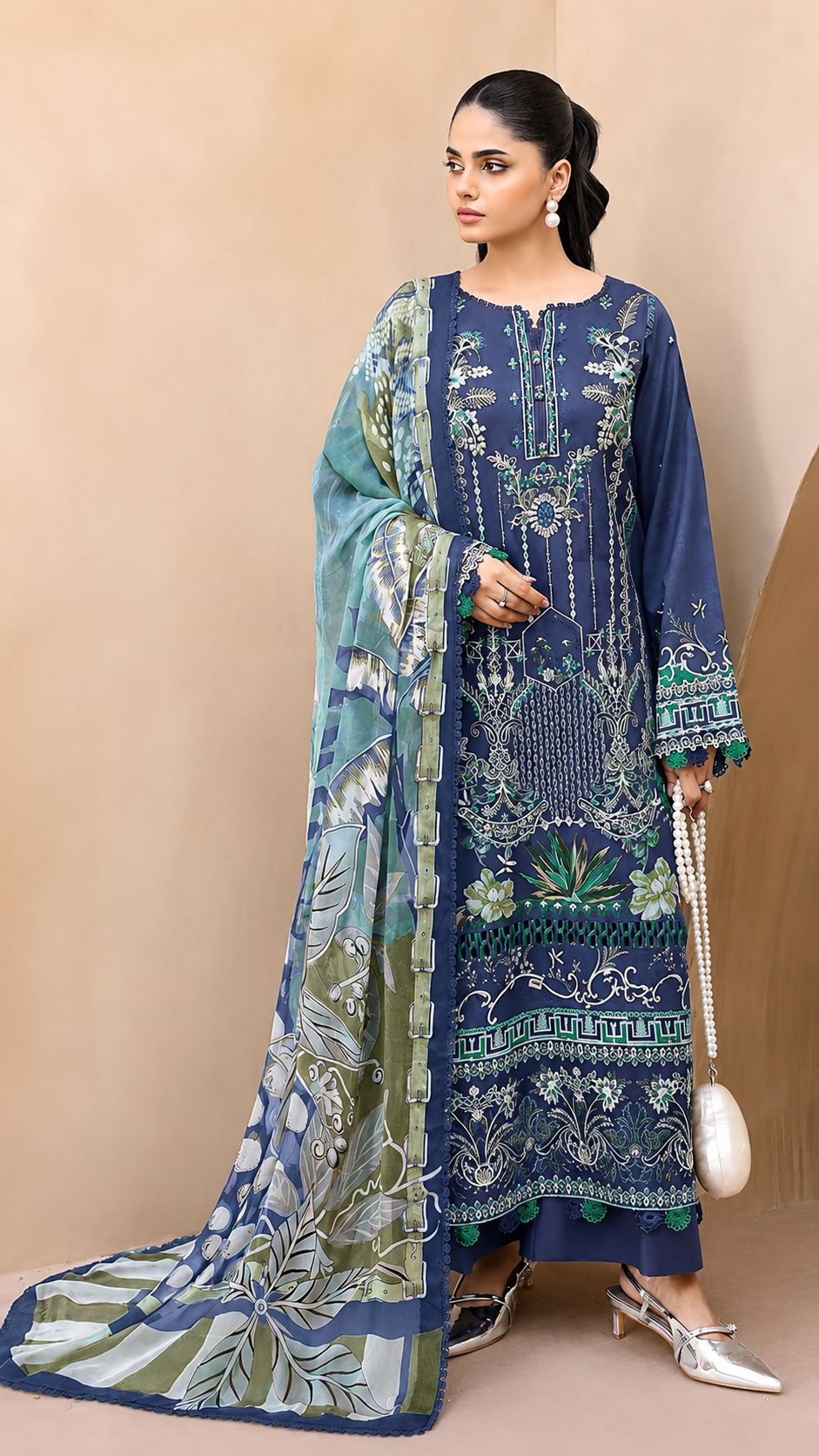 R93 - Unstiched Self Embroidery with Patch Suit