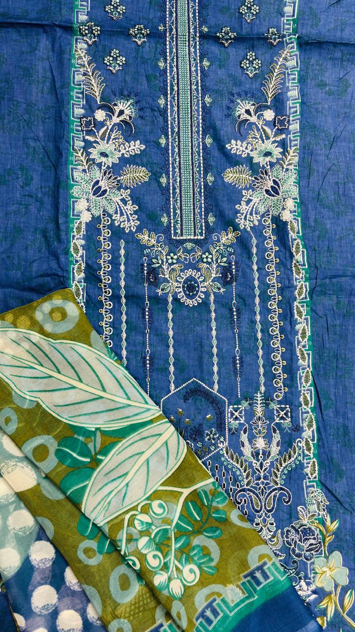 R93 - Unstiched Self Embroidery with Patch Suit