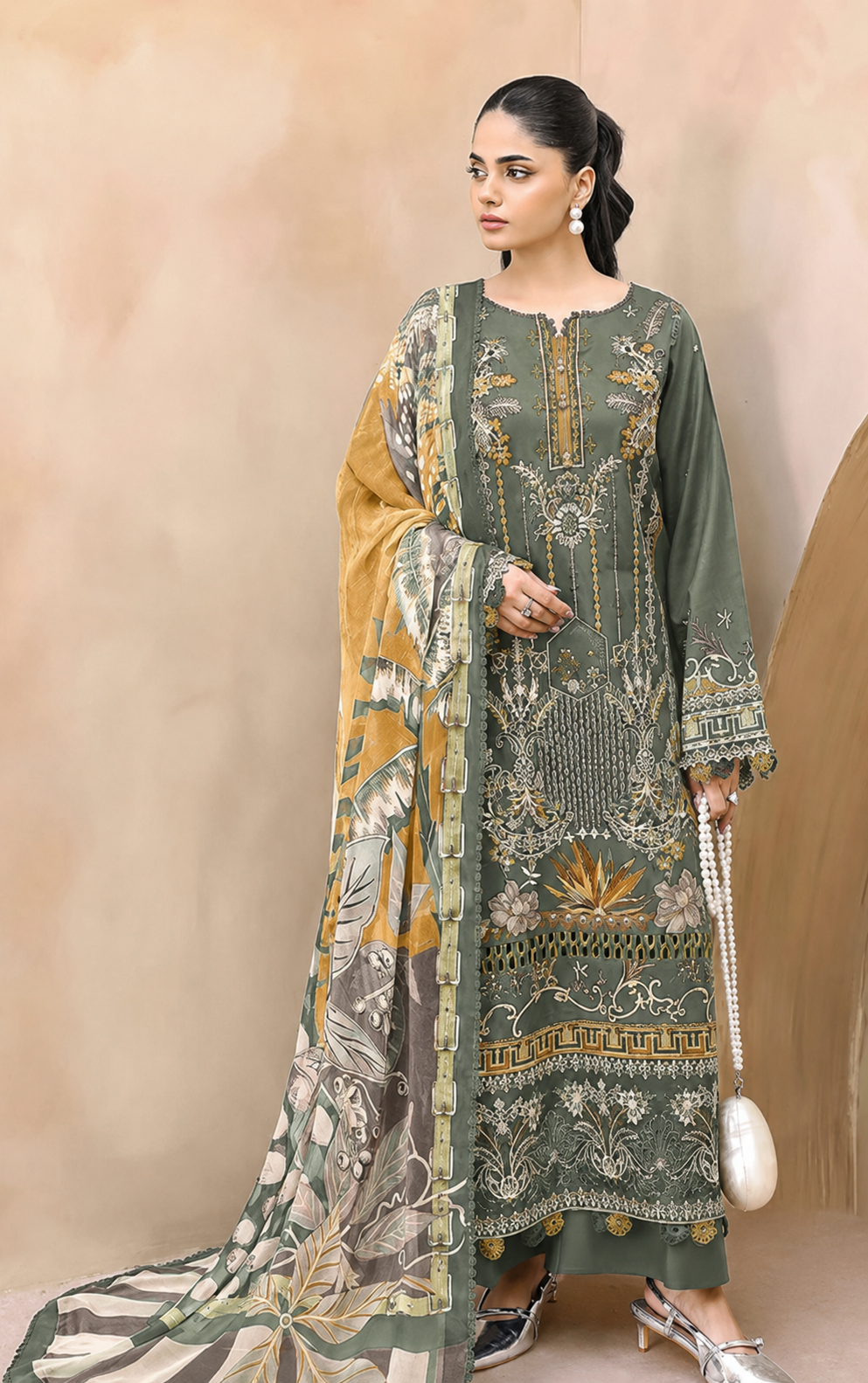 R94 - Unstiched Self Embroidery with Patch Suit