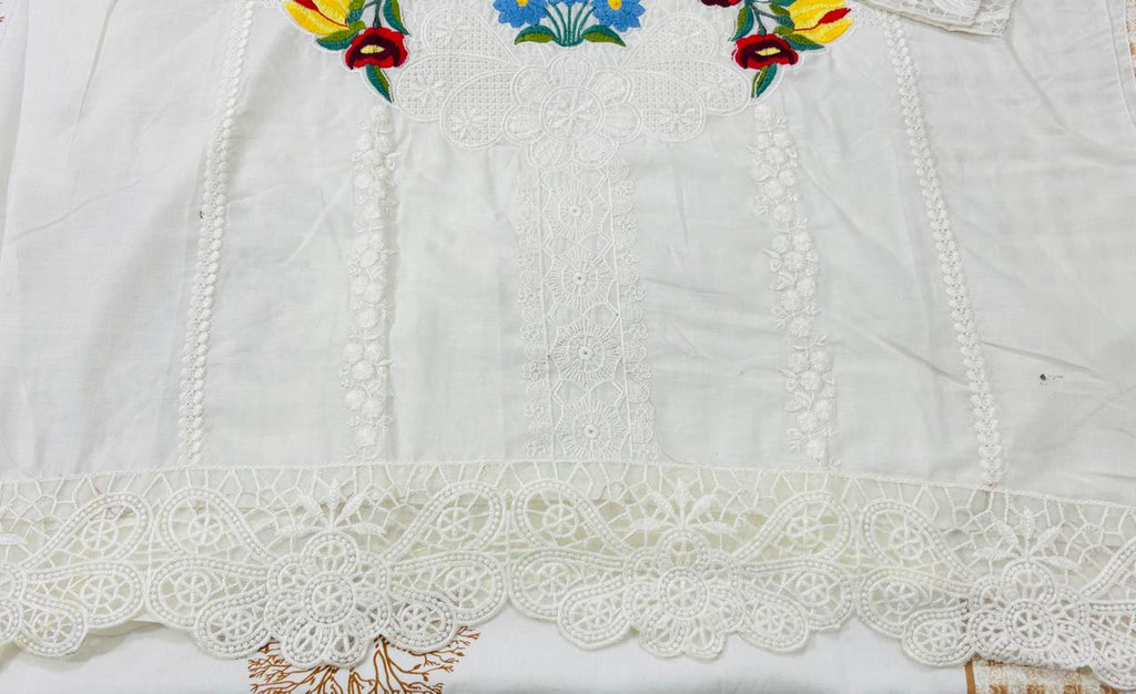R15 - Semi Stiched Maria B inspired Premium Embroidered Suit - White