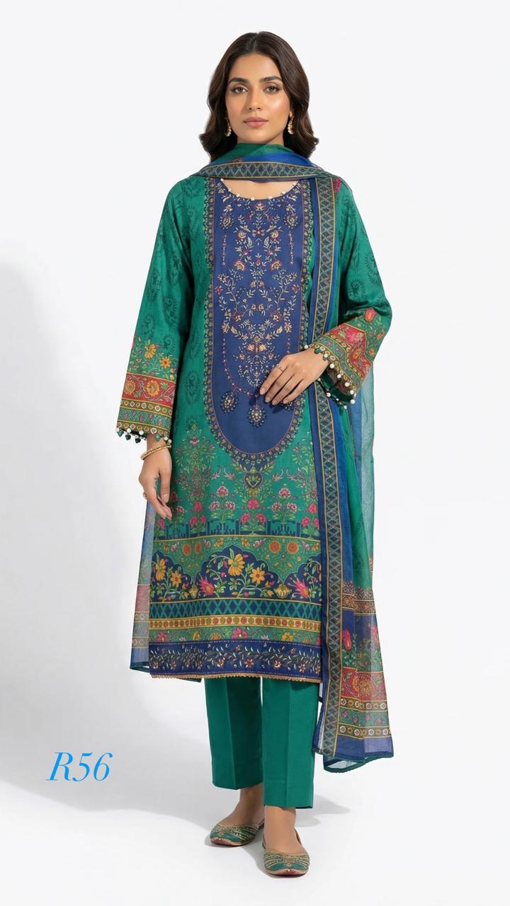 R56 - Unstiched Cotton Printed Suit with Patchwork