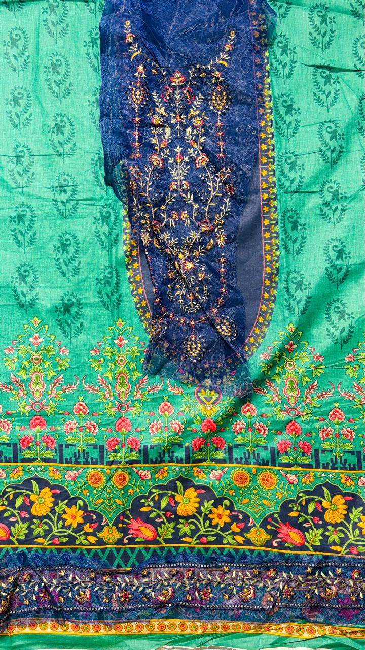 R56 - Unstiched Cotton Printed Suit with Patchwork