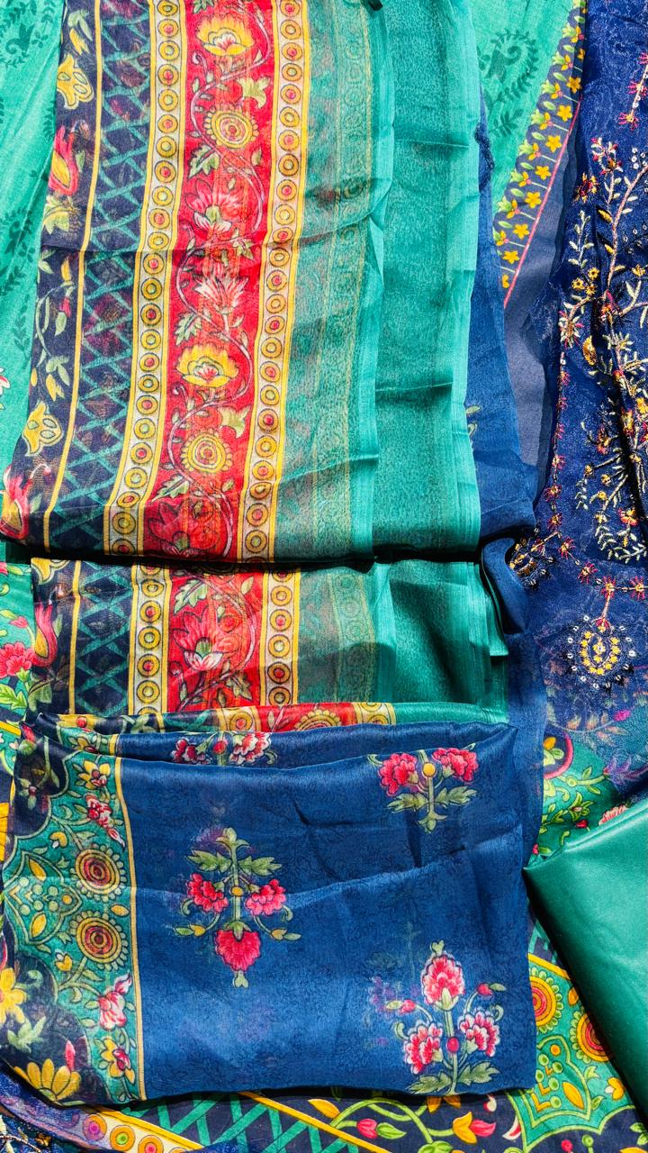 R56 - Unstiched Cotton Printed Suit with Patchwork