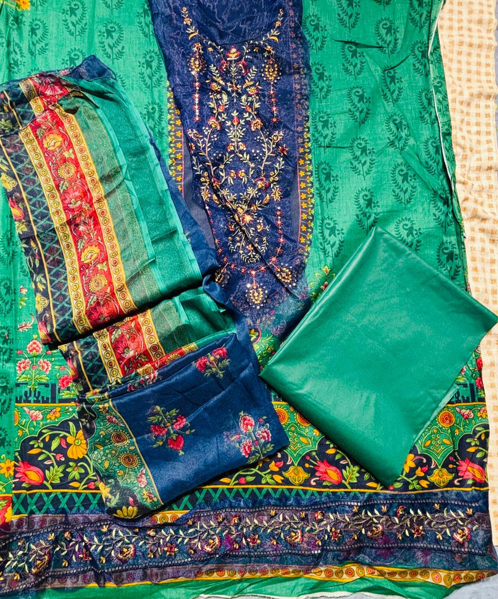 R56 - Unstiched Cotton Printed Suit with Patchwork