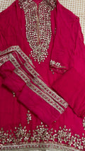 R181 - Semi Stiched Gota Patti Work Chiffon Suit - Deep Magenta