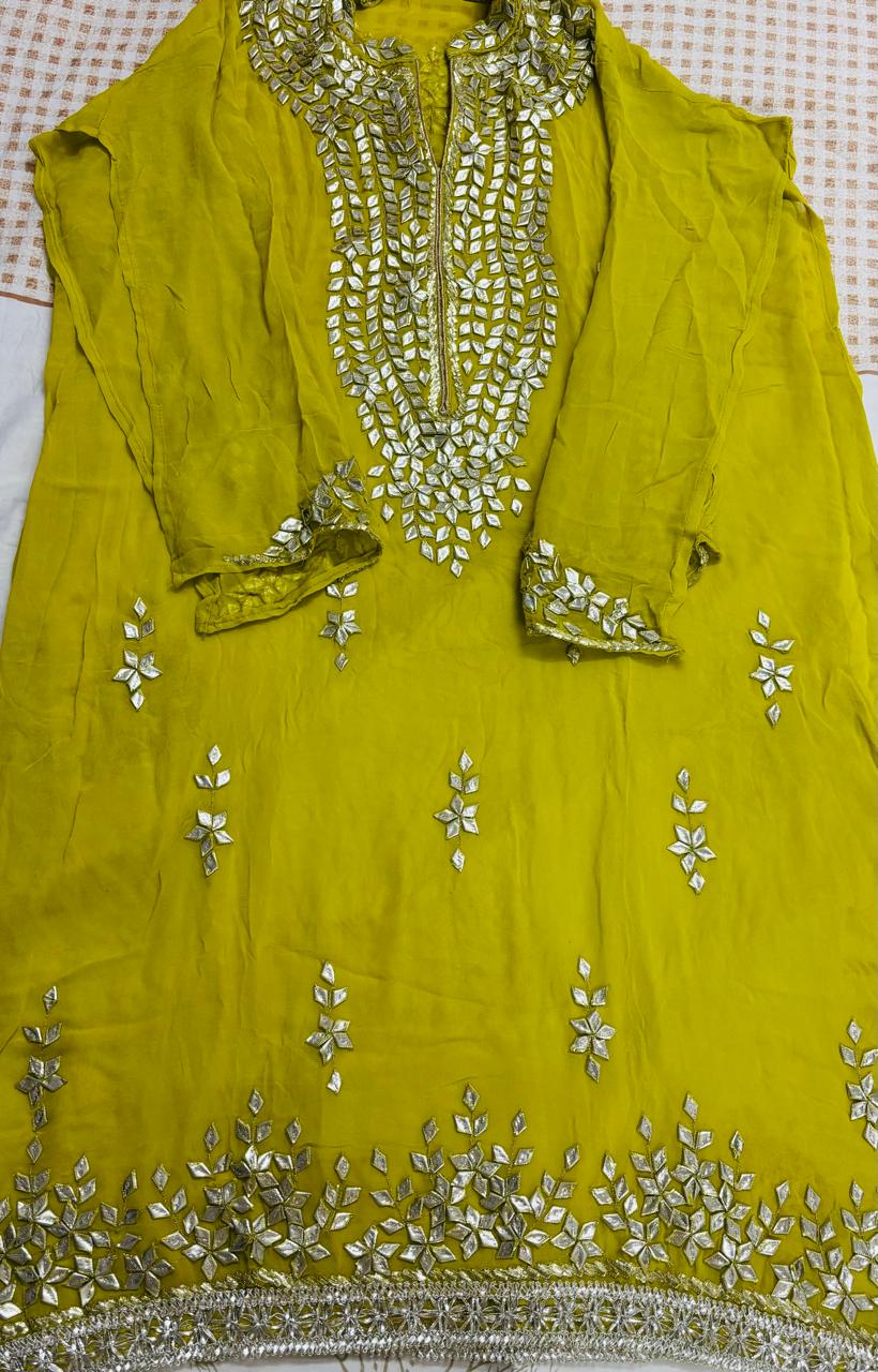 R177 - Semi Stiched Gota Patti Work Chiffon Suit - Green