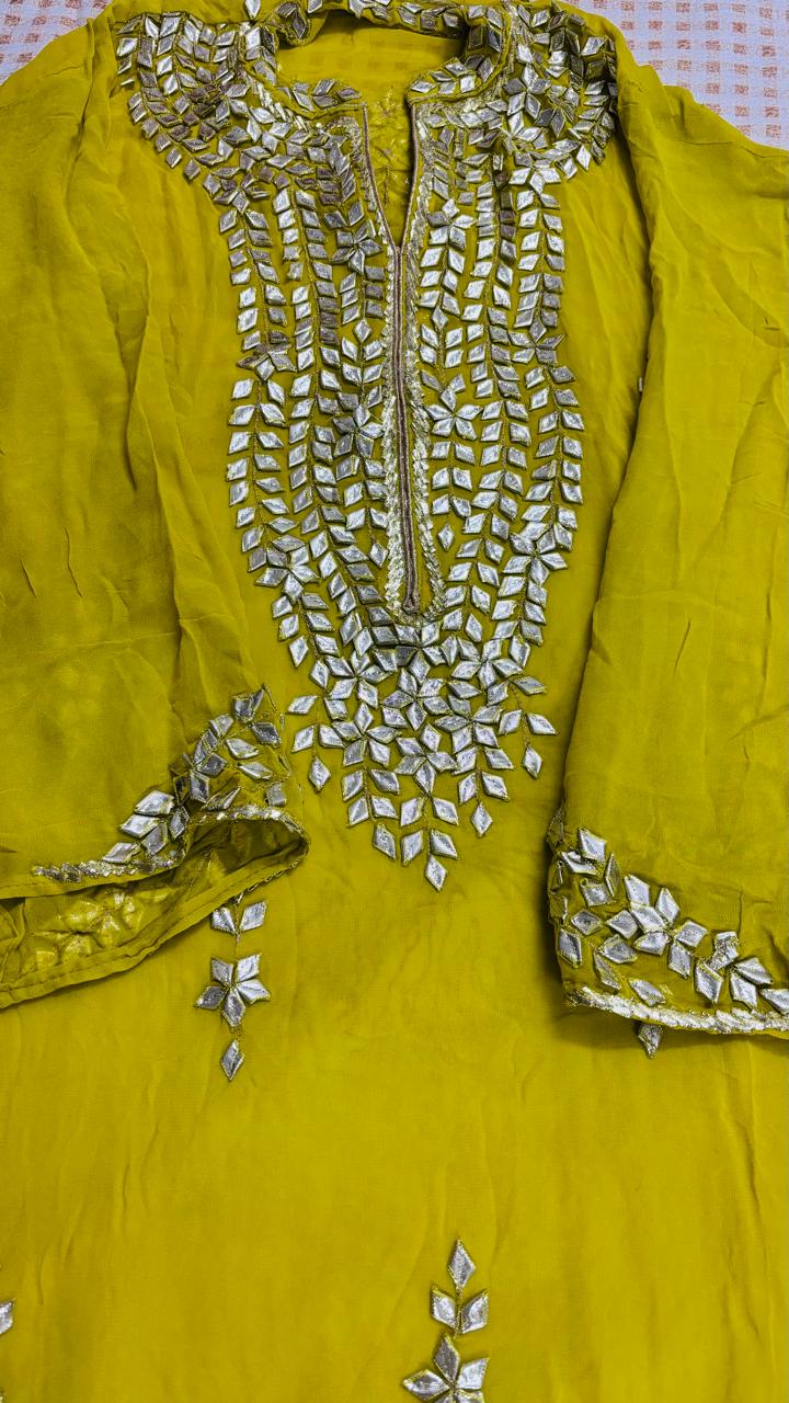 R177 - Semi Stiched Gota Patti Work Chiffon Suit - Green