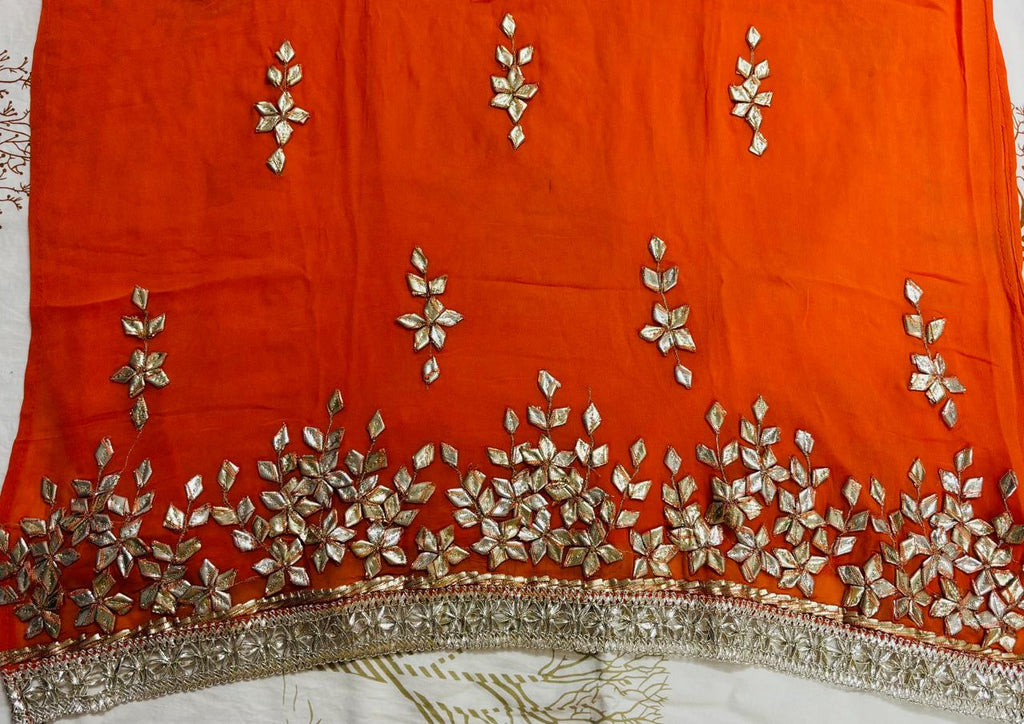 R179 - Semi Stiched Gota Patti Work Chiffon Suit - Orange