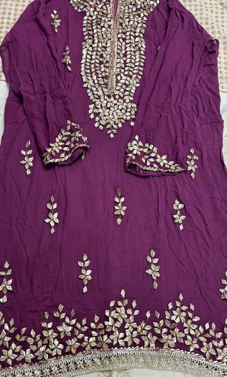 R180 - Semi Stiched Gota Patti Work Chiffon Suit - Purple