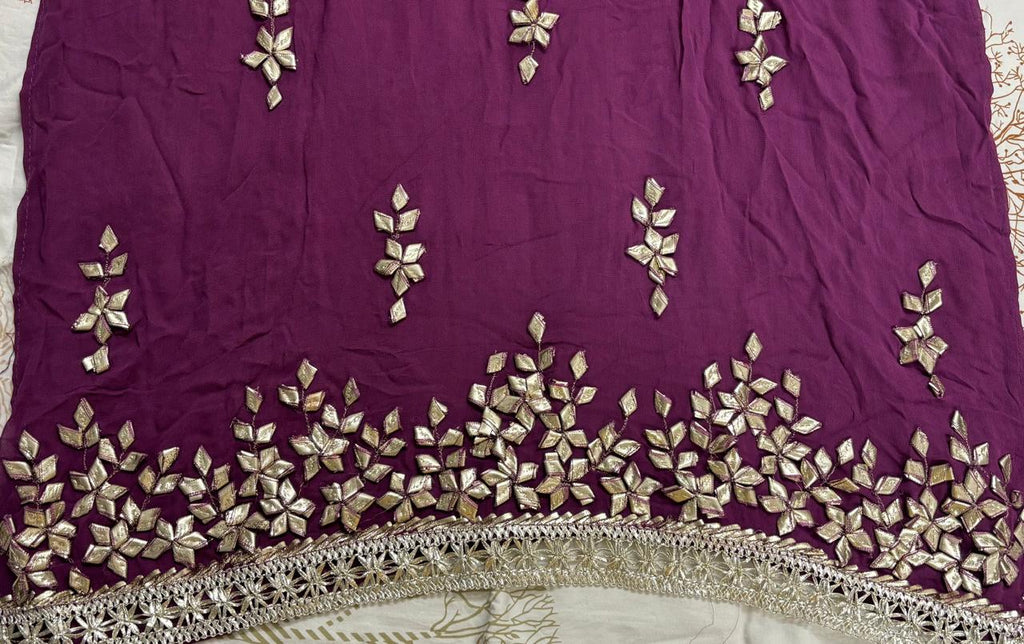 R180 - Semi Stiched Gota Patti Work Chiffon Suit - Purple