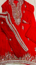 R176 - Semi Stiched Gota Patti Work Chiffon Suit - Red