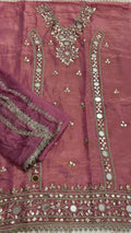 R184 - Unstiched Mirror Work Shimmer Silk Suit - Magenta