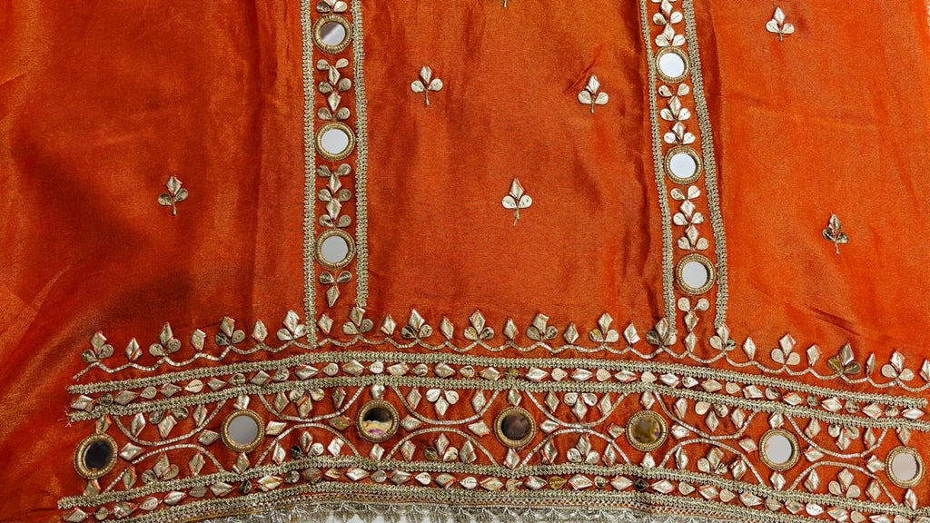 R182 - Unstiched Mirror Work Shimmer Silk Suit - Orange